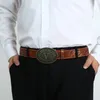 Bälten Western denim Zinc Alloy Letter Buckle Leather Top Line Retro Flower Orange Belt Men's and Women's äkta