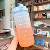 Bouteilles d'eau 2L bouteille de motivation tasses à boire froides sport avec marqueur de temps autocollant portable tasse de paille en plastique grande capacité