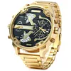 Montre hommes étanche Sonia Amarilla double affichage de l'heure montre-bracelet à Quartz avec bracelet en acier inoxydable montres à Quartz 278W