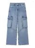 Frauen Jeans ONKOGENE Frauen Mode Patch Taschen Denim Cargo Vintage Mittlere Taille Zipper Fly Weibliche Hosen Mujer