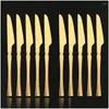 Knives Luxury Stainless Steel 10Pcs Dinner Set Sharp Steak Knife Western Gold Tableware Restaurant Dinnerware Drop Delivery Dhd4U