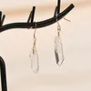 Boucles d'oreilles pendantes en cristal de roche naturelle, Quartz, pierre brute irrégulière, guérison Reiki pour femmes