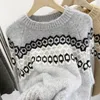 Kobiety swetry jesienne zimowe wzór retro wełniany wełniany kasek swetra luźne raglan rękaw kaszmirowy dzianinowy skoczek marki pullover