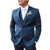 Мужские костюмы 2024, мужские синие свадебные костюмы для жениха, полный комплект, однобортный однобортный пиджак на плоской подошве с лацканами, брюки из 3 предметов, жилет по индивидуальному заказу Terno