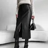 Skirts Korean Autumn Winter Women's Y2K Slit Leather Skirt Black Luxury Elegant Long OL PU Clothing TS014