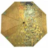 Umbrellas Fully Automatic Women Rain Umbrella Gustav Klimt Oil Painting Three Folding Portable Sun Protection Parasol