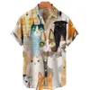 Men's T-shirts Cat Print T-shirt Summer 2022 Cotton Soft 3d Clothes Men/women V-neck Fashion Buttons Personality Tops Hawaiian Lapel Shirts