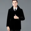 Winter Mink Fur Coat Mens Medium Length Lapel Button Warm Top IX7E