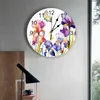 Horloges murales Pâques Iris Plante Papillon Imprimé Horloge Moderne Silencieux Salon Décor À La Maison Montre Suspendue