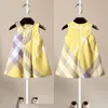 Vestidos da menina 3-7years bebê 2024 primavera e verão roupas infantis xadrez vestido de algodão colete saia da menina crianças princesa