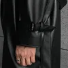 マウロカルディ春秋秋のロングブラックサイズのフェイクレザートレンチコートメンドロップショルダーベルトフェイクレザーコート男性240125