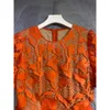 Robes mi-longues orange brodées florales Designer été femmes élégantes robes de ceinture Muliti-couleur Mulit-taille vêtements femmes FZ0108