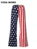 Women's Jeans 2024 Spring Autumn Women Urban Fashion American Independence Day Flag Print Flared Casual High Street Trousers