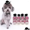 Dog Apparel Dog Apparel 4Pcs/Set Waterproof Winter Canvas Pet Shoes Anti-Slip Rain Snow Boots Thick For Small Cats Puppy Chihuahua Soc Dhmkg