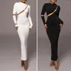 Casual Dresses Slim Fit Solid Color Dress Elegant Sheath Maxi med genomskinligt nät lapptäcke långärmad o hals vristlängd för fest för fest