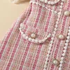 Girl's Dresses Bear Leader Children Clothing Korean Style Tweed Plaid Pearl Button Small Fur Ball Decoration Fragrant Style Bubble Sleeve Dress