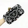 Satin Vintage Women Evening Bags Metal Flower Luxury Diamonds Clutch Black Color Rhinestones Chain Shoulder Handbags Night Bag 240130