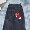 Kvinnors jeans jnco y2k streetwear hip hop boxing handskar grafiska tryck baggy svarta byxor män kvinnor harjuku gotisk bred byxa