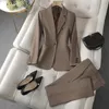 Solid Office Lady Suit for Women Blue Brown Apriot Color Blazer and Pants Spring Autumn Women Pantsuit 2 Piece 240130