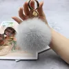 Keychains Luxury 13cm Fluffy Real Fox Fur Ball Pom Poms Pompom High Quality Keychain Car Key Chain Metal Ring Pendant For Women F312