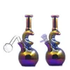 Narguilés conduites d'eau en verre arc-en-ciel Dab Rig Bong 7 pouces plates-formes pétrolières bongs d'herbes sèches fumant cendrier recycleur bécher Bong avec tuyau de brûleur à mazout en verre mâle de 14 mm