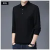 Men's Polos Spring And Autumn Solid Color Pullover Collar Button Polo Loose Fit Long Sleeve T-shirt Fashion Cosmetic Casual Tops