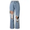 Women's Pants Women Baggy Jeans Spring Summer Ripped Hole Fringed Edge Denim Trousers High Waist Palazzo Wide Leg For