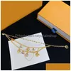 Set di bracciale in oro e collana di perle da donna di design di lusso semplice amore cuore lettera fiore vintage matrimonio consegna goccia Dh1Km