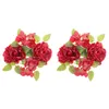 Decorative Flowers Set Of 2 Garland Candlestick Taper Rings Wedding Wreath For Decor Red Peony Flower