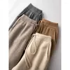 Pantalon de survêtement tricoté en laine pour femmes, léger, de luxe, avec poches, mi-ligne, sport décontracté, marque tendance, mode automne, cordon de serrage