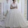 Elegante renda applique vestidos de casamento luxo cristais árabes contas a linha com decote em v lantejoulas tule vestidos de noiva plus size 0202