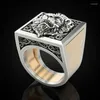 Cluster Rings Domineering Two Tone Lion Ring Secret Compartment Memorial Souvenir Cinerary Casket Coffin Anniversary Male Punk Jewelry