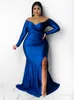 WMSTAR PLUS -storlek Party Dresses for Women Off Shoulder V Neck Slip Hem Elegant Birthday Outfit Maxi Dress Wholesale Drop 240131