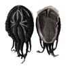 Indian Virgin Human Hair Replacement 1# Jet Black Afro No.8 Flower Cornrow Braids 8x10 Full Lace Toupee Male Unit for Black Men
