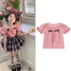 Clothing Sets Children's Baby JK Set Cute Pure Cotton Rabbit Ear Shirt Checkered Strap Pants Academy 2024