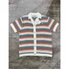 Nouveau Casablanca 24ss Designer Tricoté Bouton Creux À Manches Courtes Chemise Manteau Hommes et Femmes Casual Polyvalent Arc-En-Stripe Laine Cardigan Pull Polos Tops Casablanc