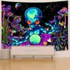 Tapisserier Alien DJ Blacklight Tapestry Wall Hanging UV Reactive Cartoons Black Light Glow in the Dark Neon Room Decor Eesthetic