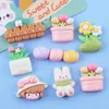 Decorative Figurines 100pcs Kawaii Flatback Resin Rabbit Fence Potted Flower Garden Decoration Crafts Scrapbooking DIY Accessories