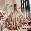 Ekstrawaganckie kwiaty kwiatowe Quinceanera Sukienki z ramion Ball Suknia Puffy księżniczka urodziny Szesnastu imprezy Vestidos de XV 15 Anos Charro Debiutante Mexican 2024