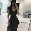 Runway Dresses Chiffon Grey Feather Prom Dress Mermaid Formal Evening Gowns V Neck Saudi Arabia Celebrity Pleat Wedding Party 2024