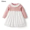 Girl Dresses Knitted Baby Floral Dress Children Long Sleeve Knit Romper Sister Matching Sweaters Ruffles Collar Clothes Vestidos