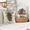 Pillow Christmas Cover Pinecone Candlestick Linen Print Pillowcase For Sofa Living Room Bedroom Home Decor