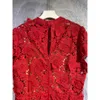 Robe sirène mi-longue rouge pour femmes, tenue de luxe élégante de styliste, nouvelle collection été 2024, Date de printemps, FZ0109