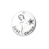 Charms 10 Piece 25mm Antique Silver Plated Round Disc Letter Just Dance Hollow Ballet Girl Pendant For Dancer Jewelry Making