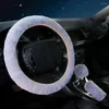 Steering Wheel Covers 3Pcs/Set Universal Plush Car Winter Faux Fur Hand Brake & Gear Cover Set Interior Accessories 38cm