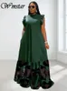 Wmstar artı beden elbiseleri kadın parti yaz kıyafetleri patchwork zarif tam uzunlukta moda elbise toptan damla 240131