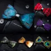KAMBERFT designer brand Handmade Feather and Leather Pretied Bow tie Brooch Sets for Men wedding party gift Cravate 240122