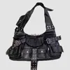 Bolsas de ombro Moto Biker Bag para mulheres Designer de luxo e bolsas e bolsas 2023 Novo em vários bolsos Beat Knot Rivet Wide Straps SoulderH2422