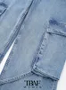 Women's Jeans TRAF Women Fashion Patch Pockets Denim Cargo Vintage Mid Waist Zipper Fly Female Trousers Mujer