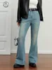 Jeans Femme DUSHU Femmes Long Mopping Rétro Denim Bleu Taille Haute Solide Femelle 2024 Automne Flare Pleine Longueur Pantalon Jean